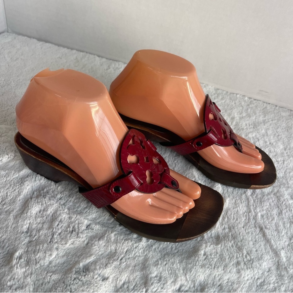 PAUL GREEN Black & Red  Wood Sole Heeled Sandals 3.5 ( US 6 )